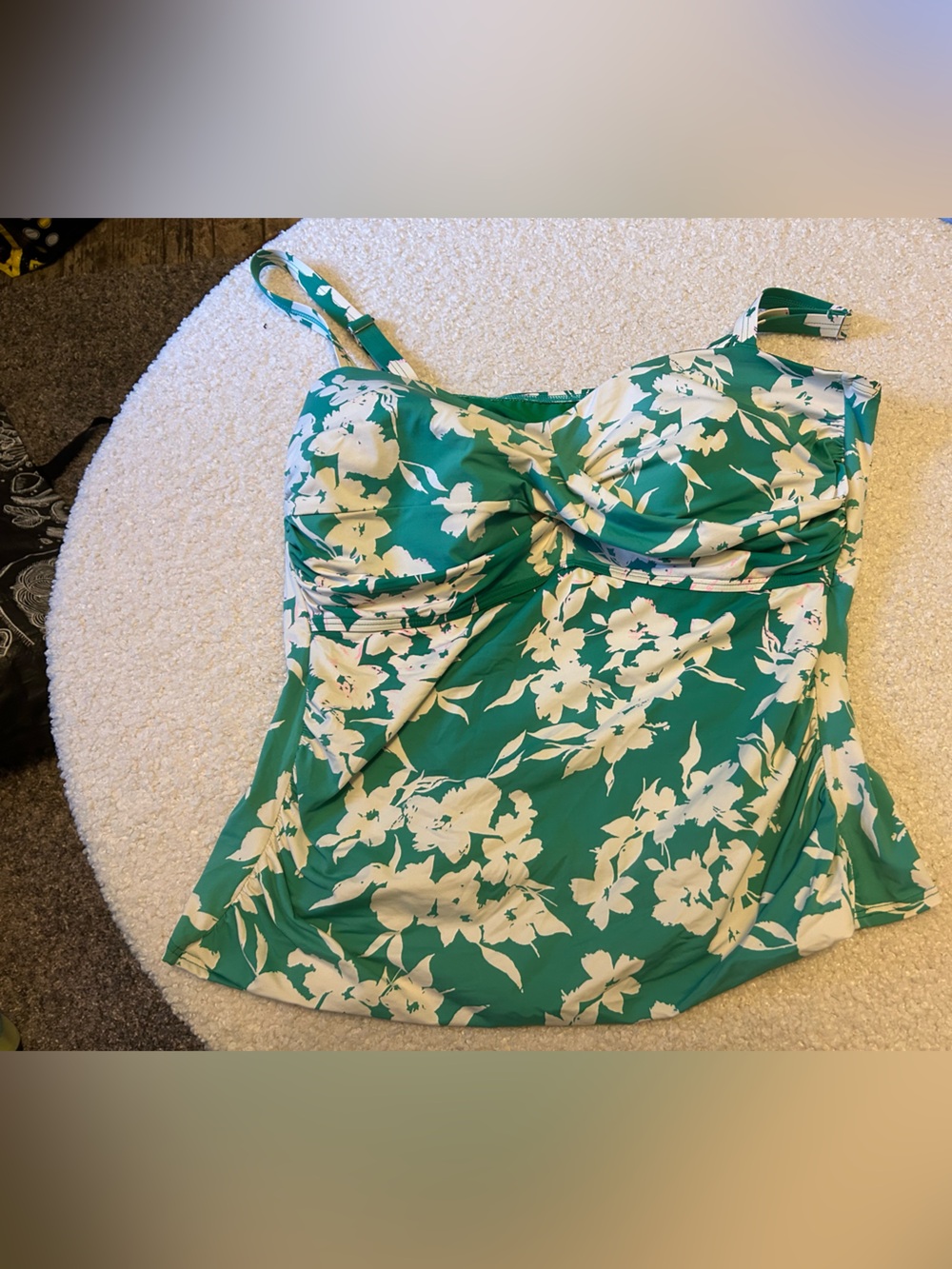 Lands' End Teal Floral Skirted Bikini Tankini Top